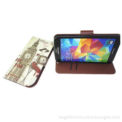 PU leather case for Galaxy S5, real leather, printed pattern